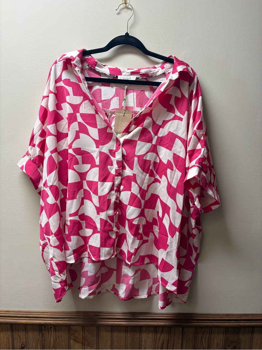 Umgee Pink and White Abstract Button-Down Shirt